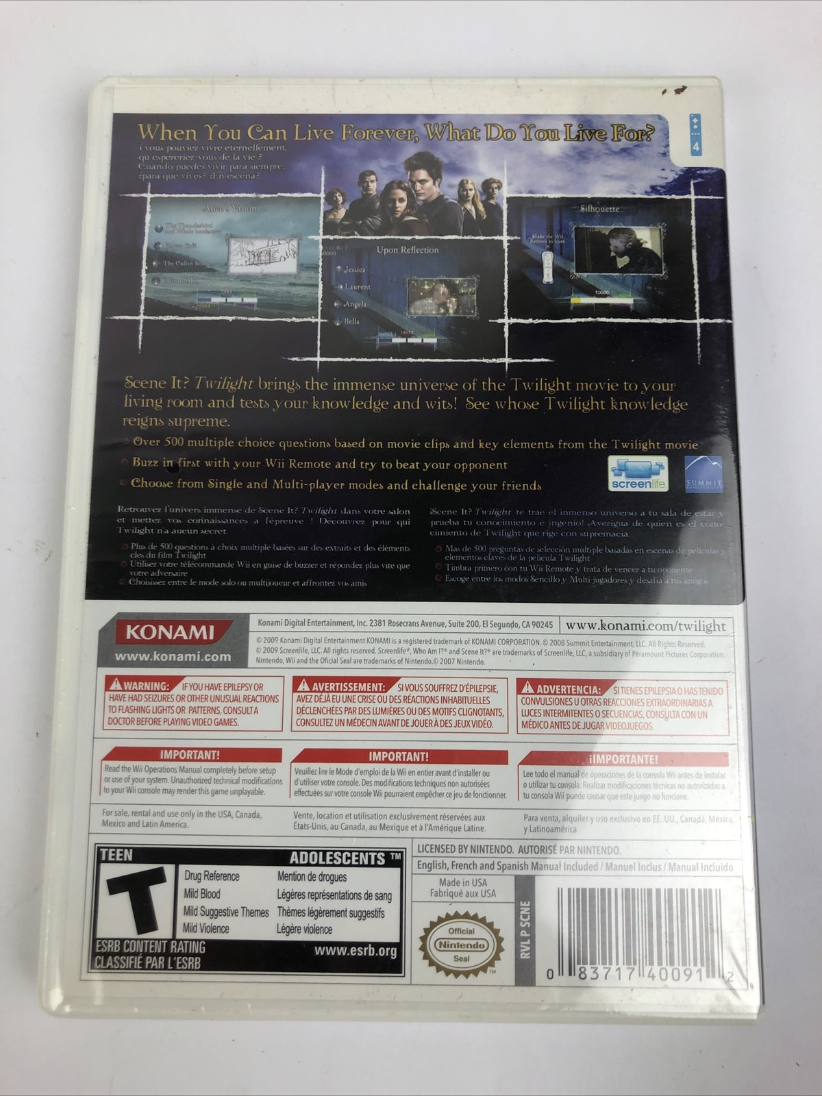 KONAMI Scene It Twilight - Nintendo Wii Game - Mint Condition - Rated T for Teen