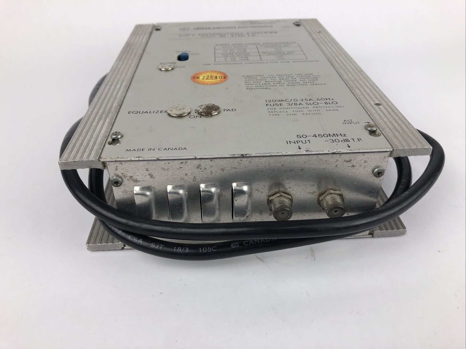 TCE CATV Distribution Amplifier Model ID-4130 LA 120VAC/ 0.25A , 60Hz Fuse 3/8A