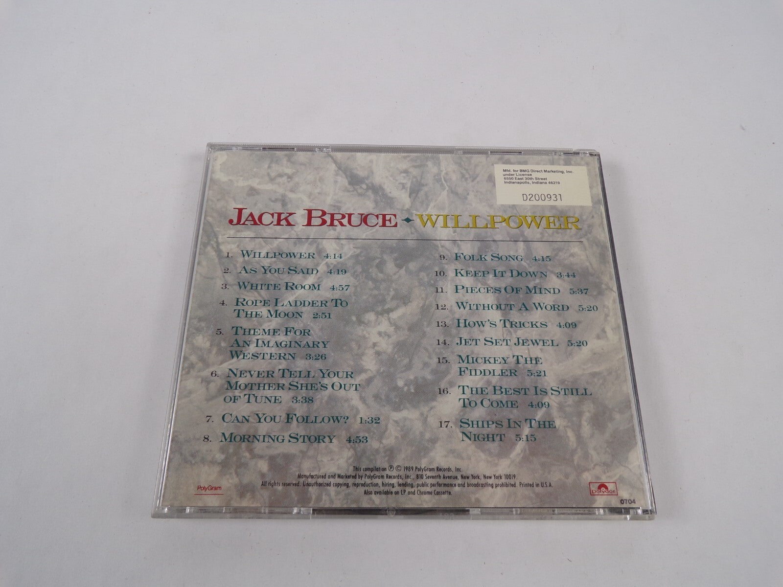Jack Bruce Will Power A Twenty Year Retrospective As You Said White Room CD#46