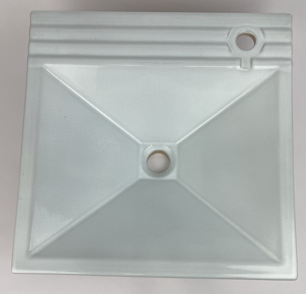 16" Square VESSEL SINK Basin handmade Ceramic Bathroom Baby Blue Tint