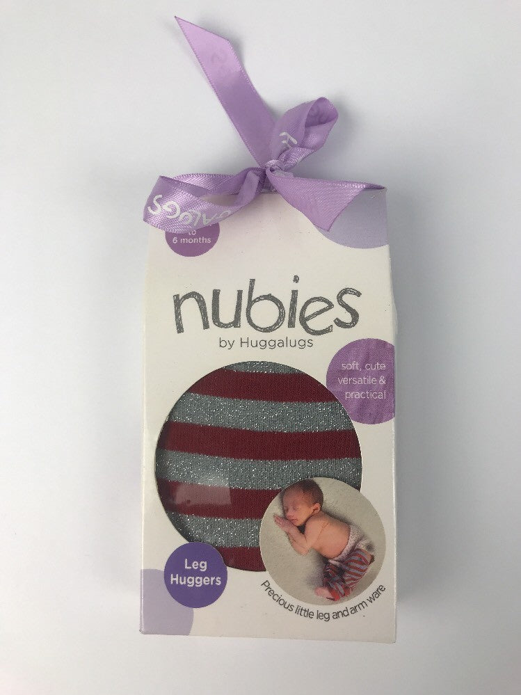 Nubies by Huggalugs Baby Silver Red Stripes Leg Warmers Newborn to 6 months NEW