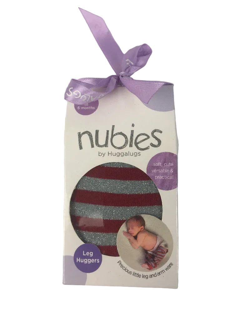 Nubies by Huggalugs baby silver red striped leg warmers newborn to 6 months