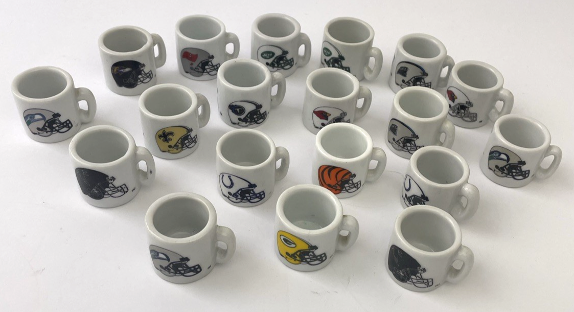 NFL Football Teams Mini Miniature Ceramic Coffee Mugs Team Logo Cups Lot Of 19