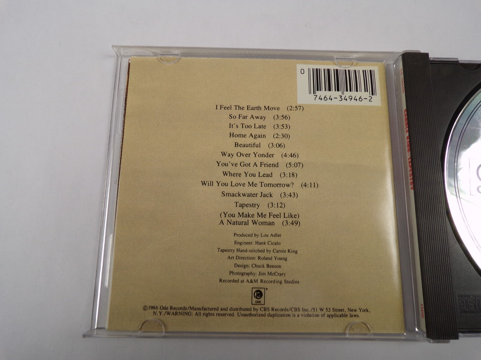 Carole King Tapestry I Feel The Earth Move So Far Away Home Again tapestry CD#58