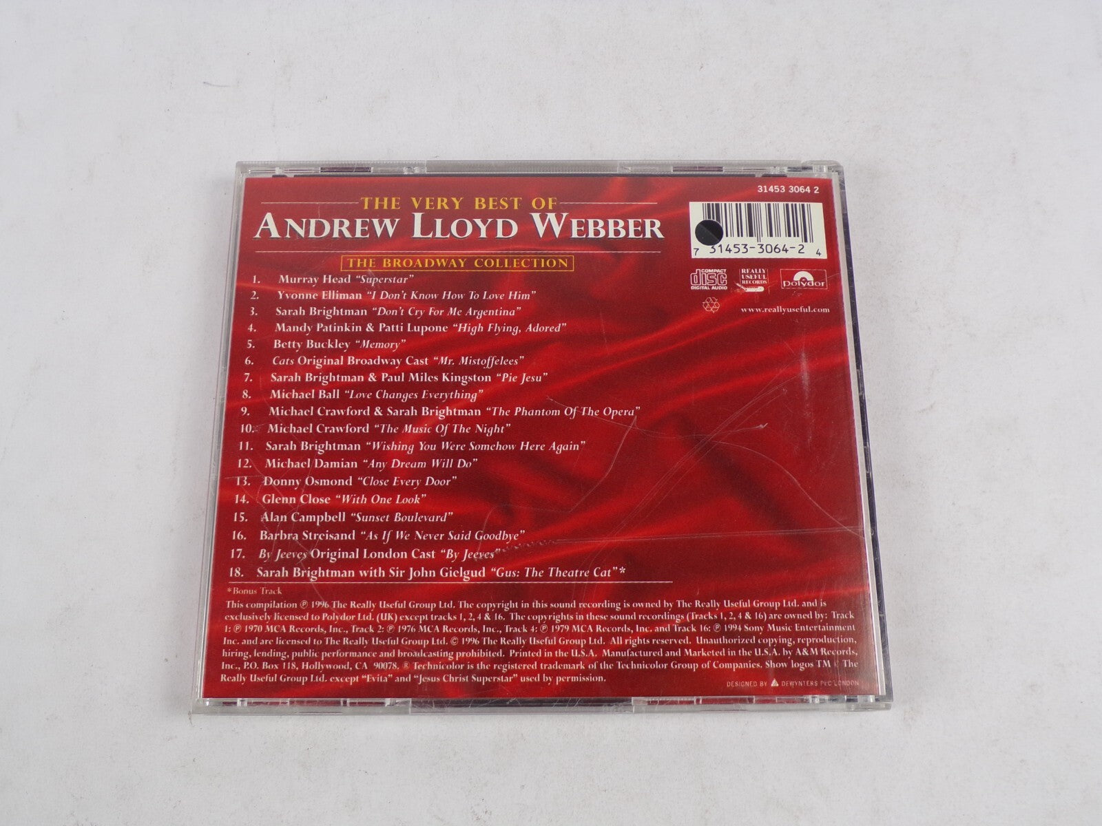 The best Of Andrew Lloyd Webber The Broadways Collection Murray Head Sarah CD#54