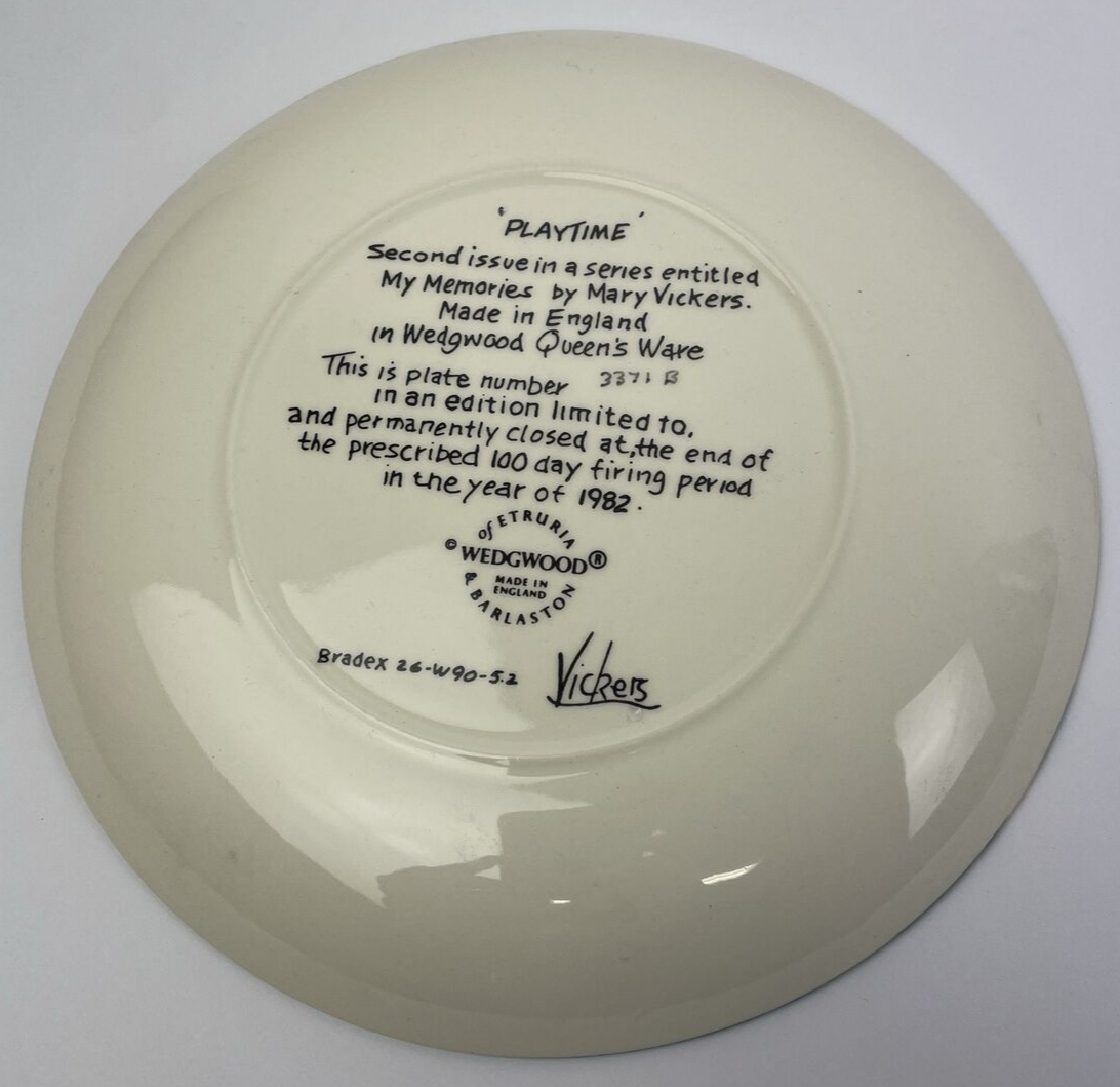Wedgwood " Playtime " Collectors Plate by Artist Mary VIckers 1982 England