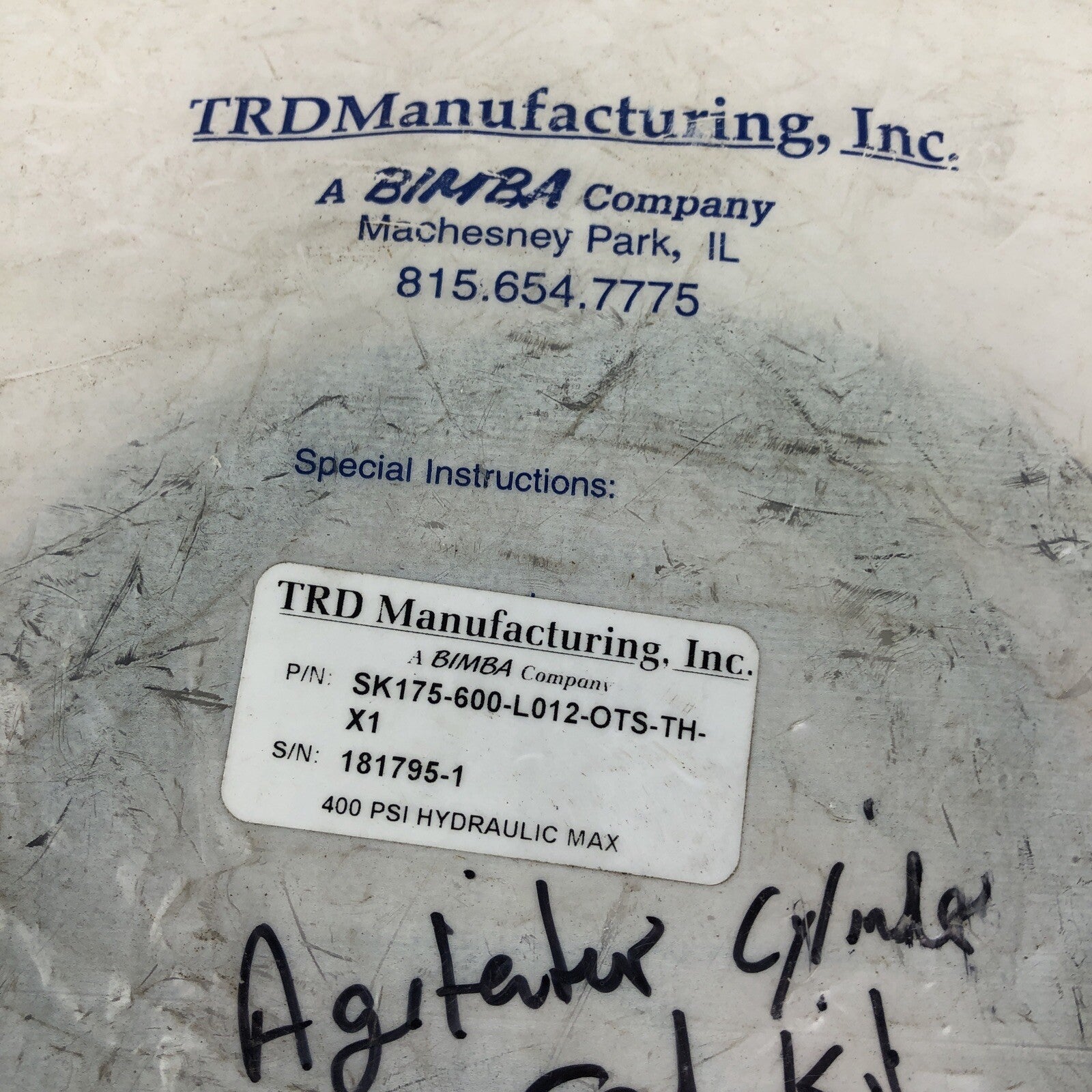 TRD Manufacturing Bimba SK175-600-L012-OTS-TH-X1 400 PSI Cylinder Rebuild Kit