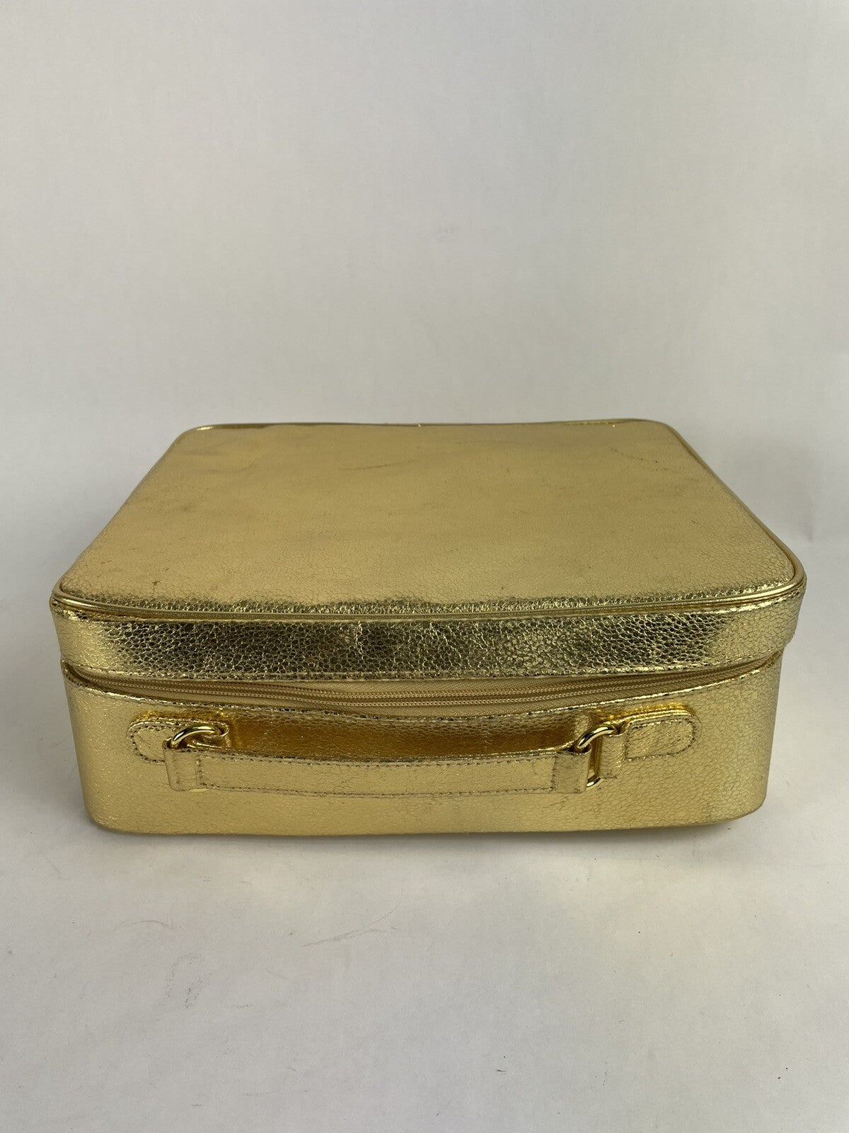 Vintage Estee Lauder Gold Cosmetic Train Travel Case Bag Suitcase Metallic Soft