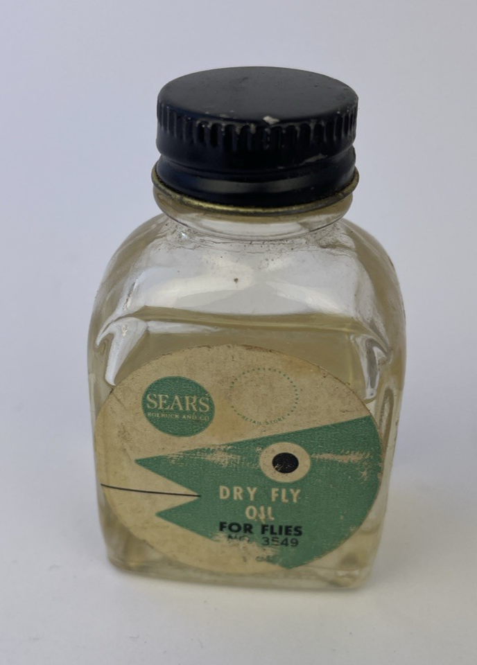 VINTAGE Fishing Lot SEARS Dry Fly Oil Silicote Line Dressing, Guide Glue, Guides