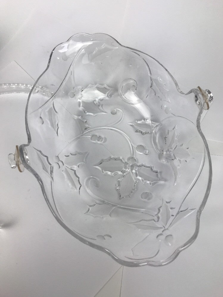 New Mikasa Season's Holly Crystal Bowl Handeled 9 inches WT52/524