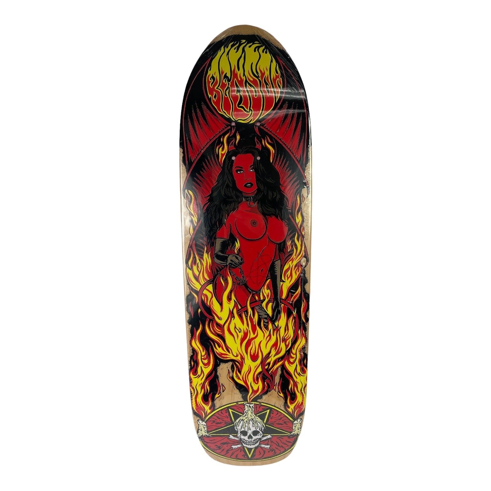 Death Skateboards Benson Red Devil Woman Pro 9-inch pool shape skateboard deck with classic old-school design and signature graphic.