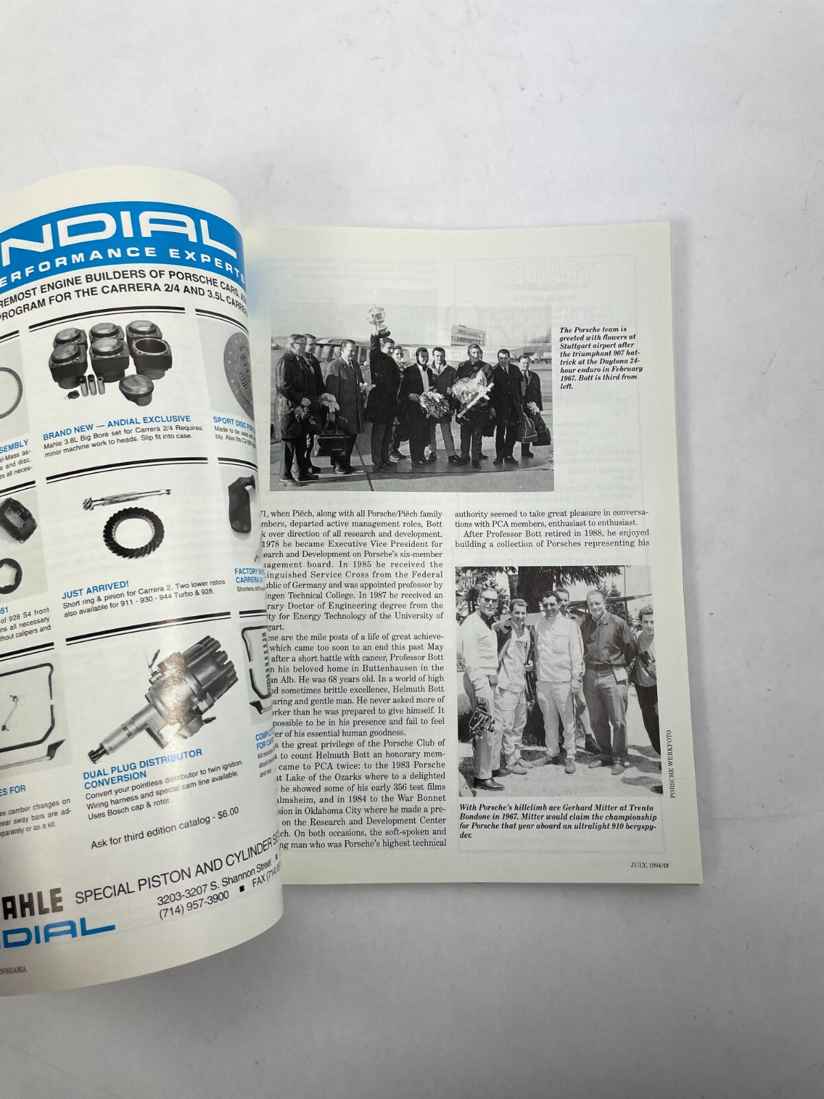 July 1994 Porsche Panorama Magazine The Porsche team is greeted with flowers