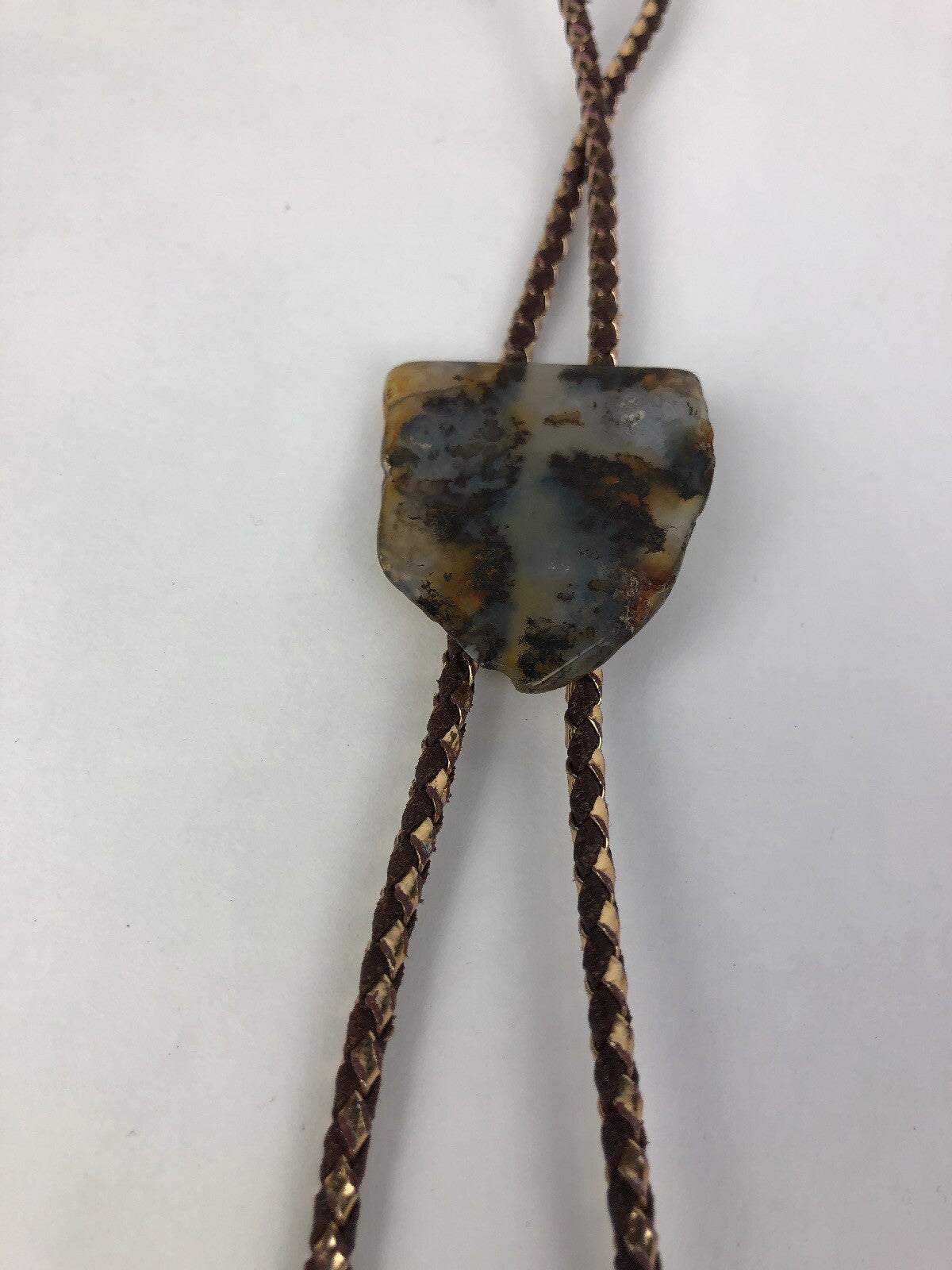 Brown And Gold Leather Agate Polished Stone Bolo Tie Beautiful Piece FSTSHP