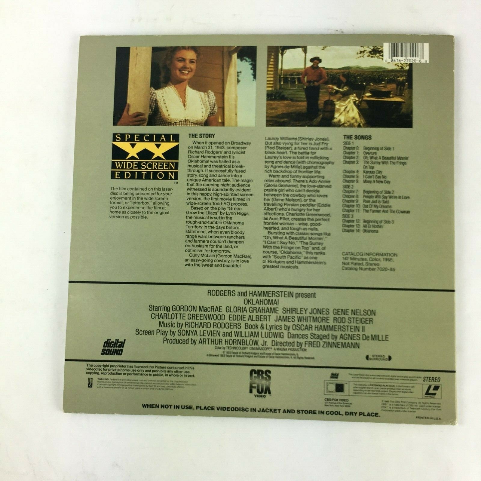 CBS FOX Video Laser Videodisc Rodger&Hammerstein's Oklahoma! Stero Extended Play