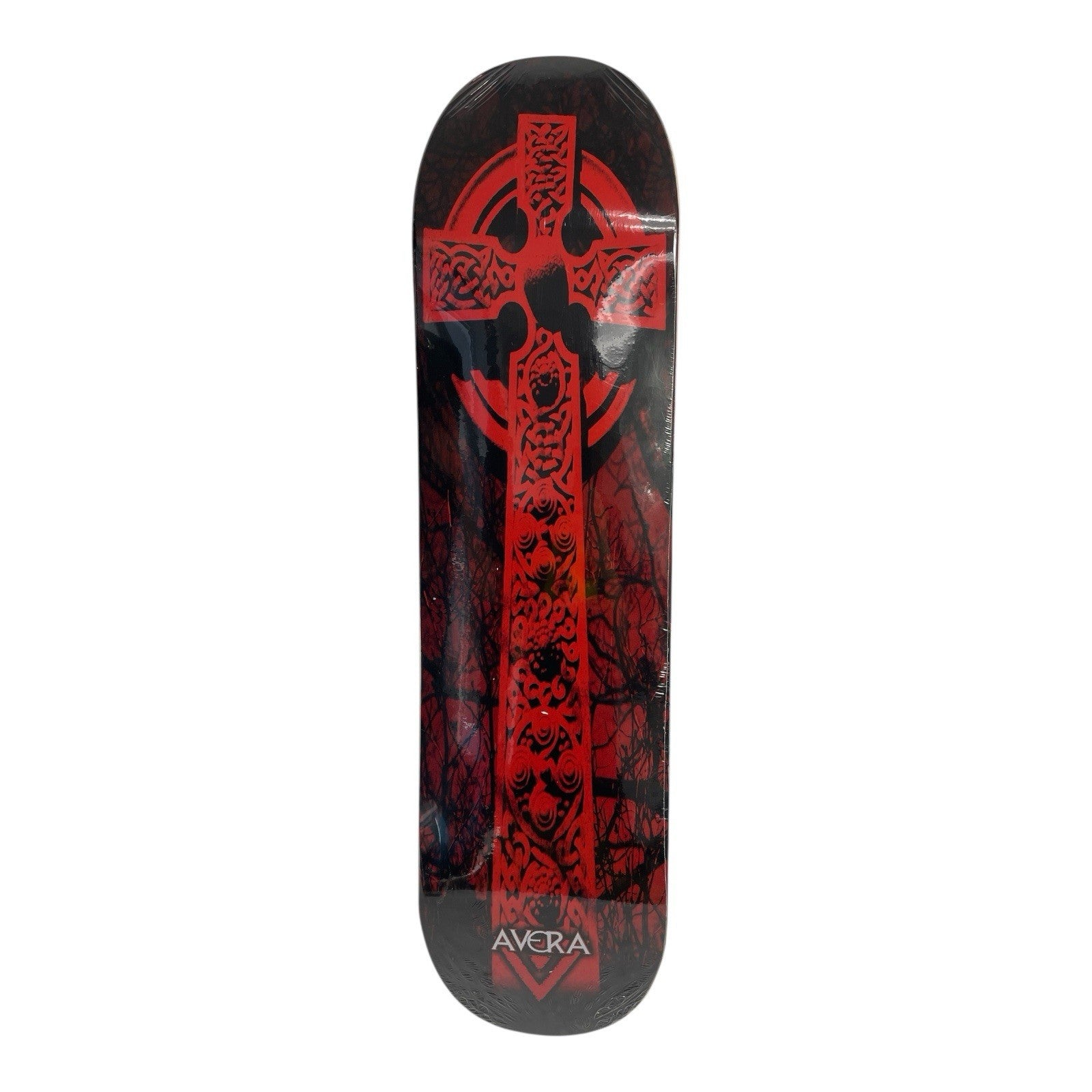 Avera Skateboards Cross Tombstone Graveyard rare 7.875-inch skateboard deck made from 7-ply hard rock Canadian maple.