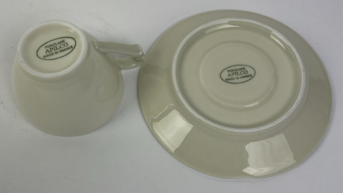 Apilco France Café de Flore porcelain espresso cup and saucer white