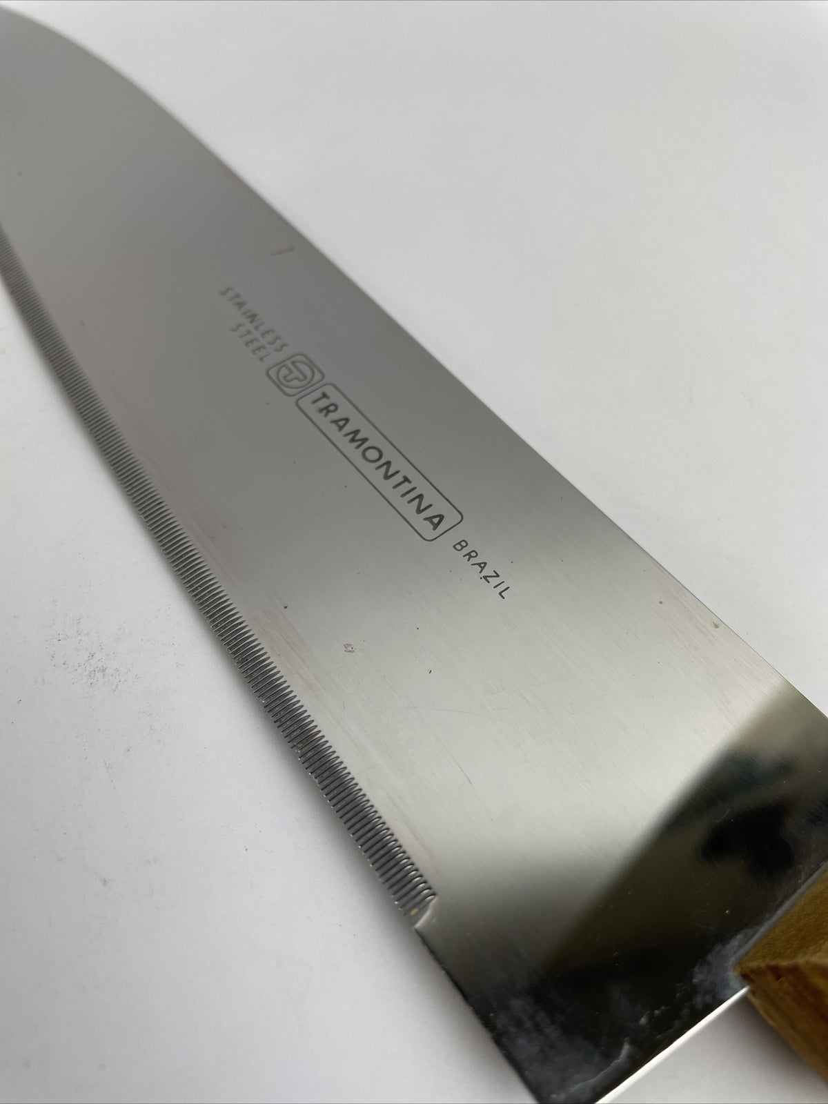 Vintage Tramontina 8" Blade Chef KNIFE Serrated Stainless Brazil Wood Handle FT