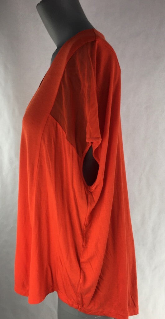 Kenneth Cole Womens Hi Low Blouse Flame Orange Short Sleeves Scoop Neck Top M