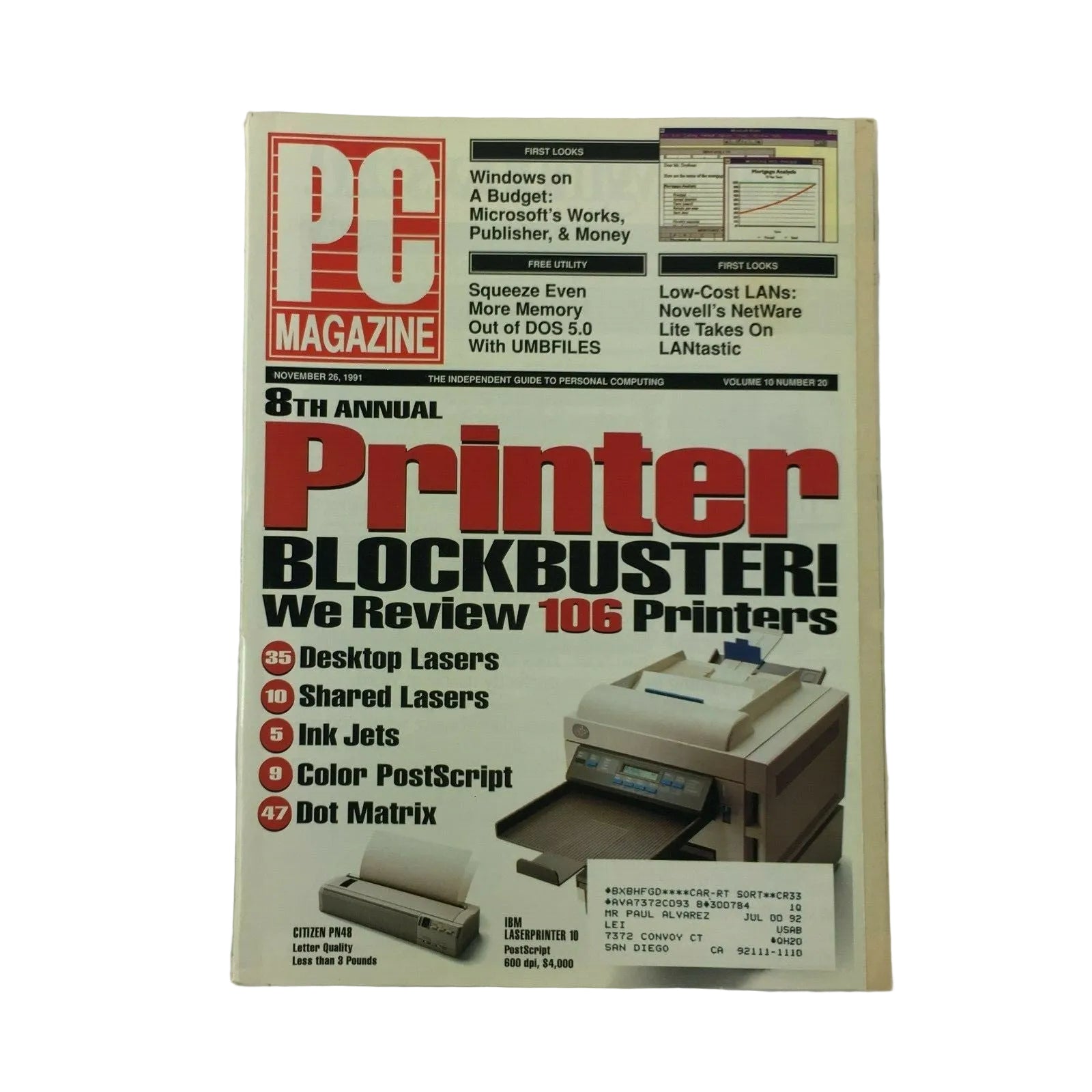 November 1991 PC Magazine Pinter Block Buster! We Review 106 Printers
