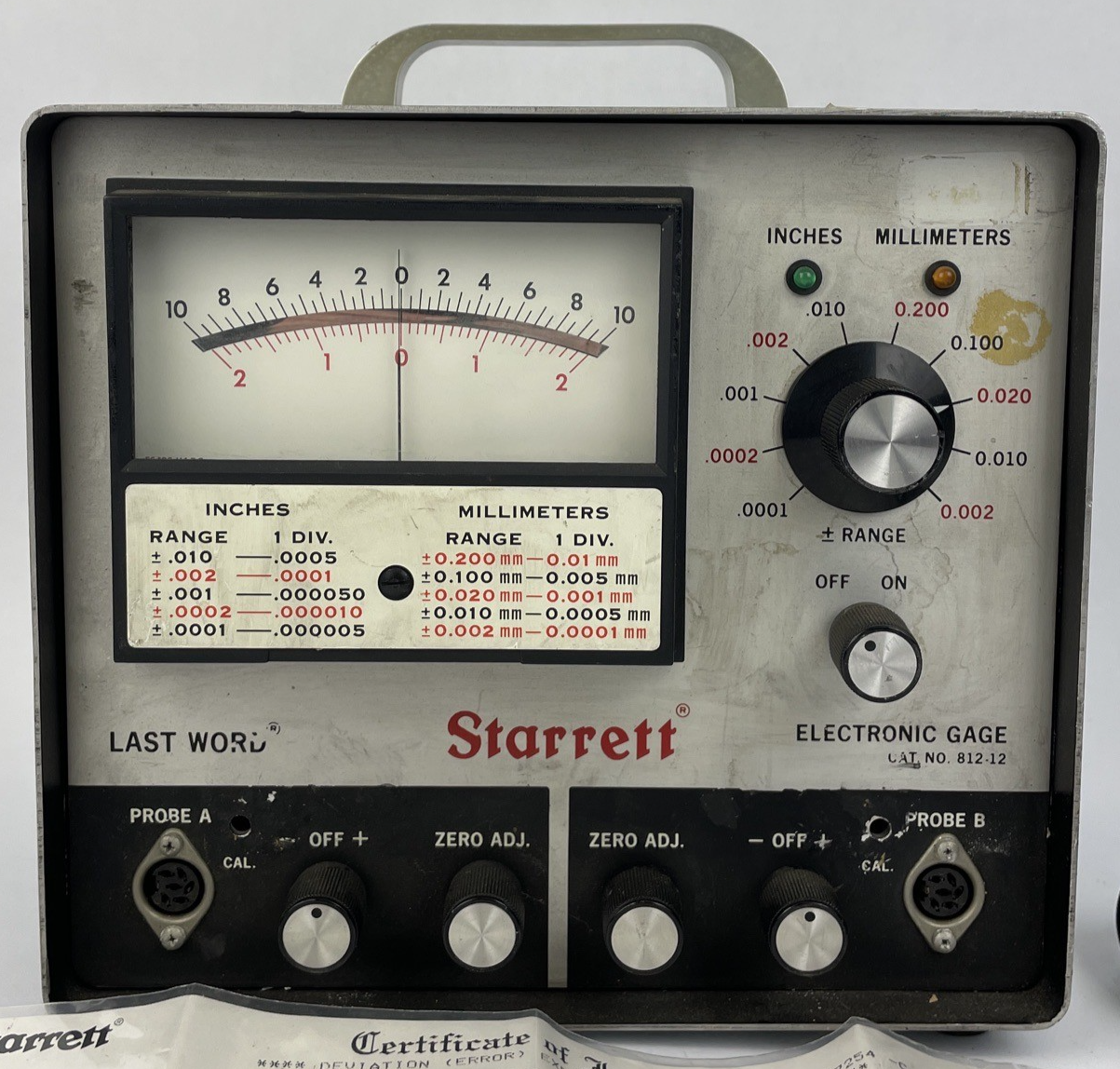 OEM Starrett Last Word No. 812-12 Electronic Gage w Certificate of Inspection