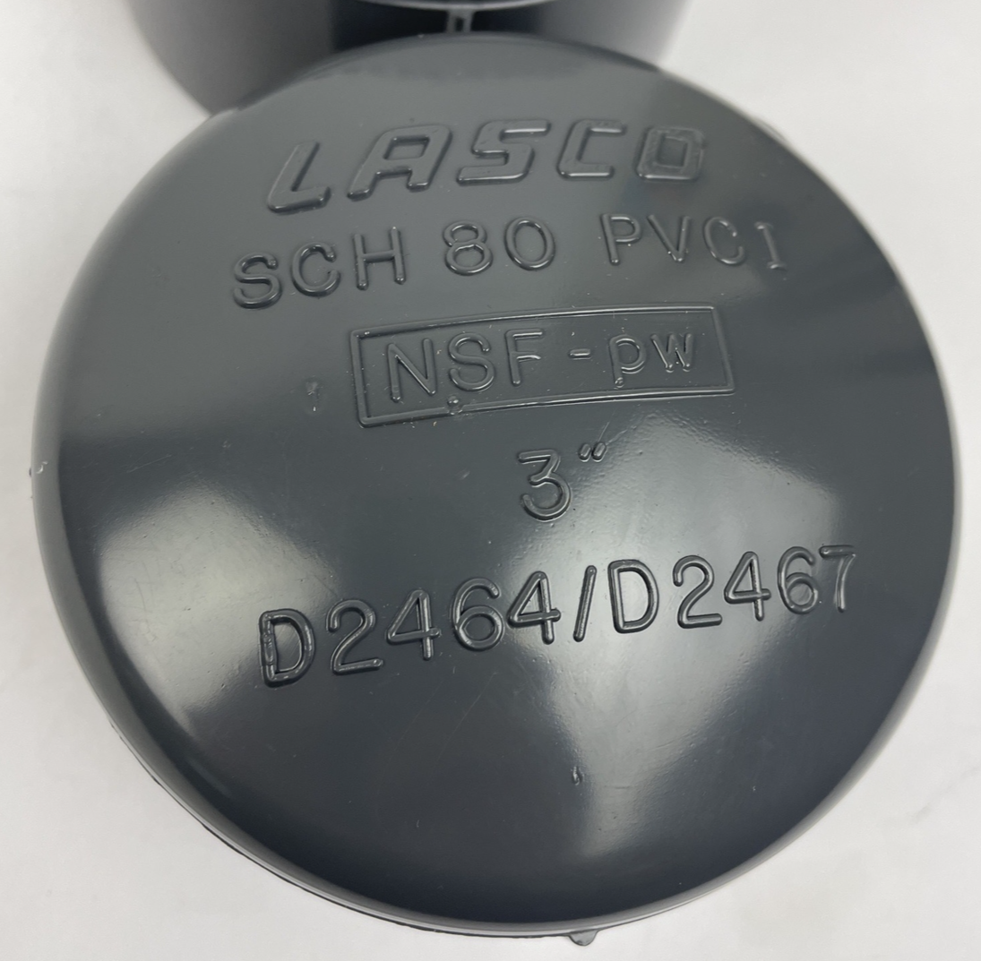 Lot of 2 x Lasco/Spears 3” PVC Threaded Cap Schedule 80 PVCI D2464 / D2467 NSFpw