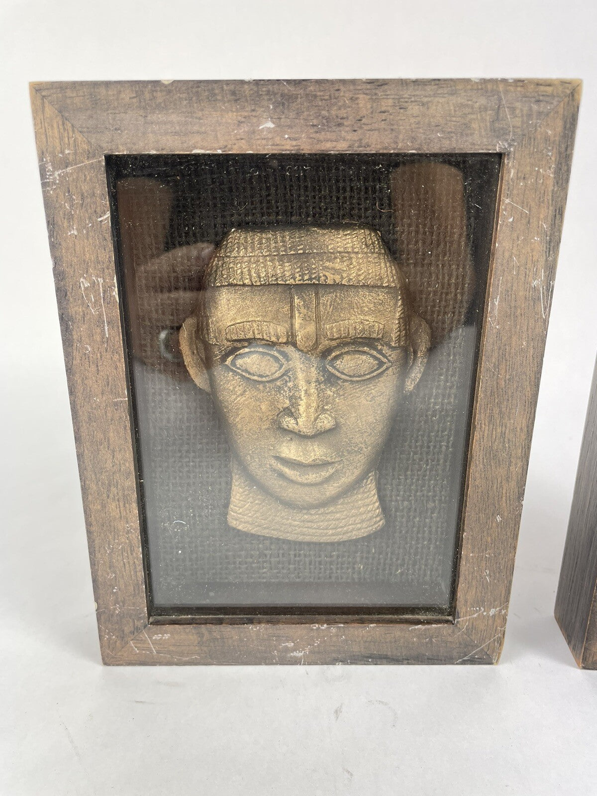Lot of 2: Tribal Face Art Shadow Box Wooden Frame made in Thailand