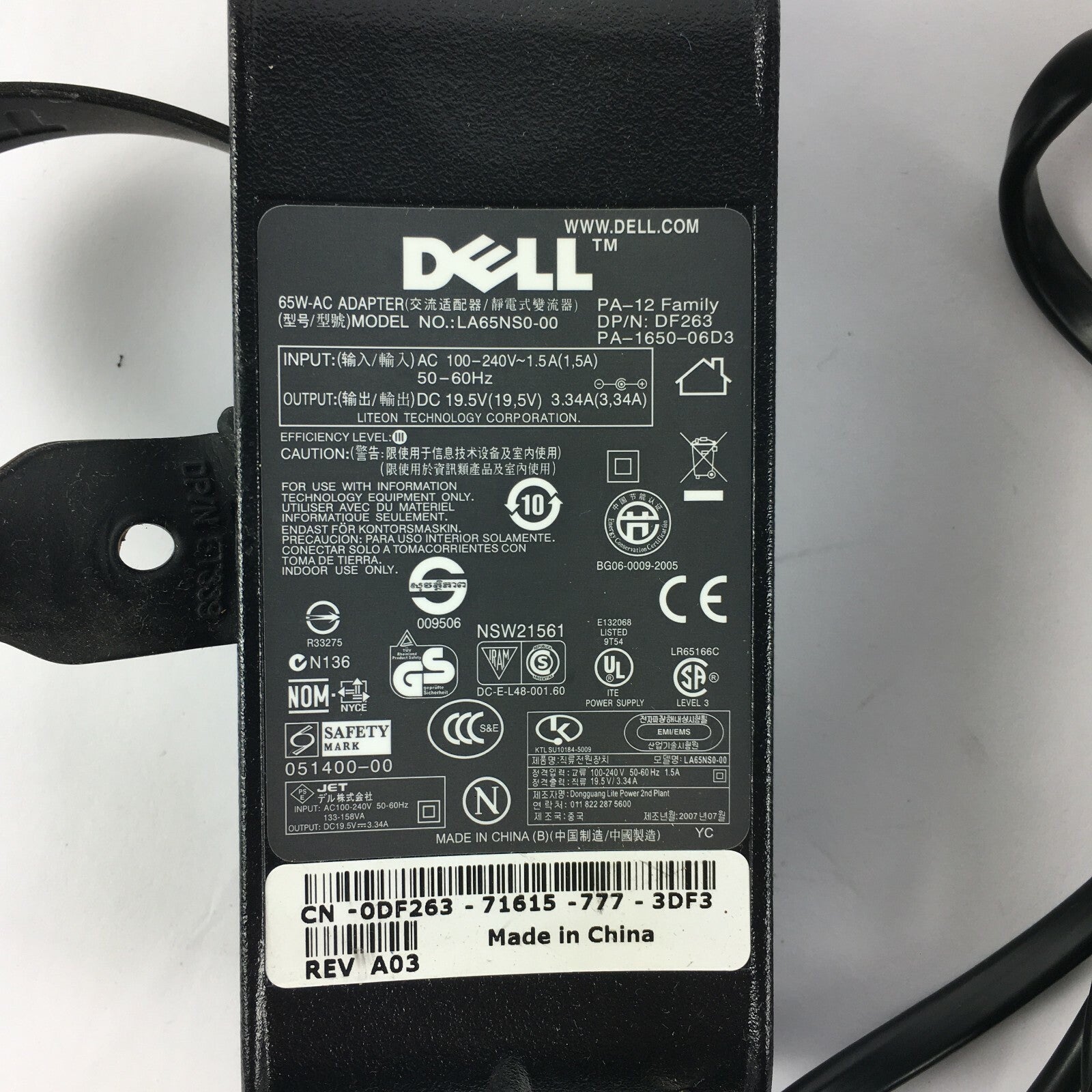 Genuine Dell LA65NS0-00 Output 19.5 V 3.34 A Power Supply Adapter A25