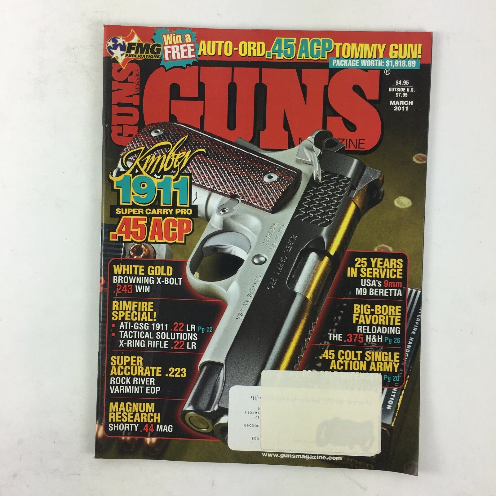 March 2011 Guns Magazine Kimber 1911 .45 ACP Super Accurate .223 .44 MAG .375H&H