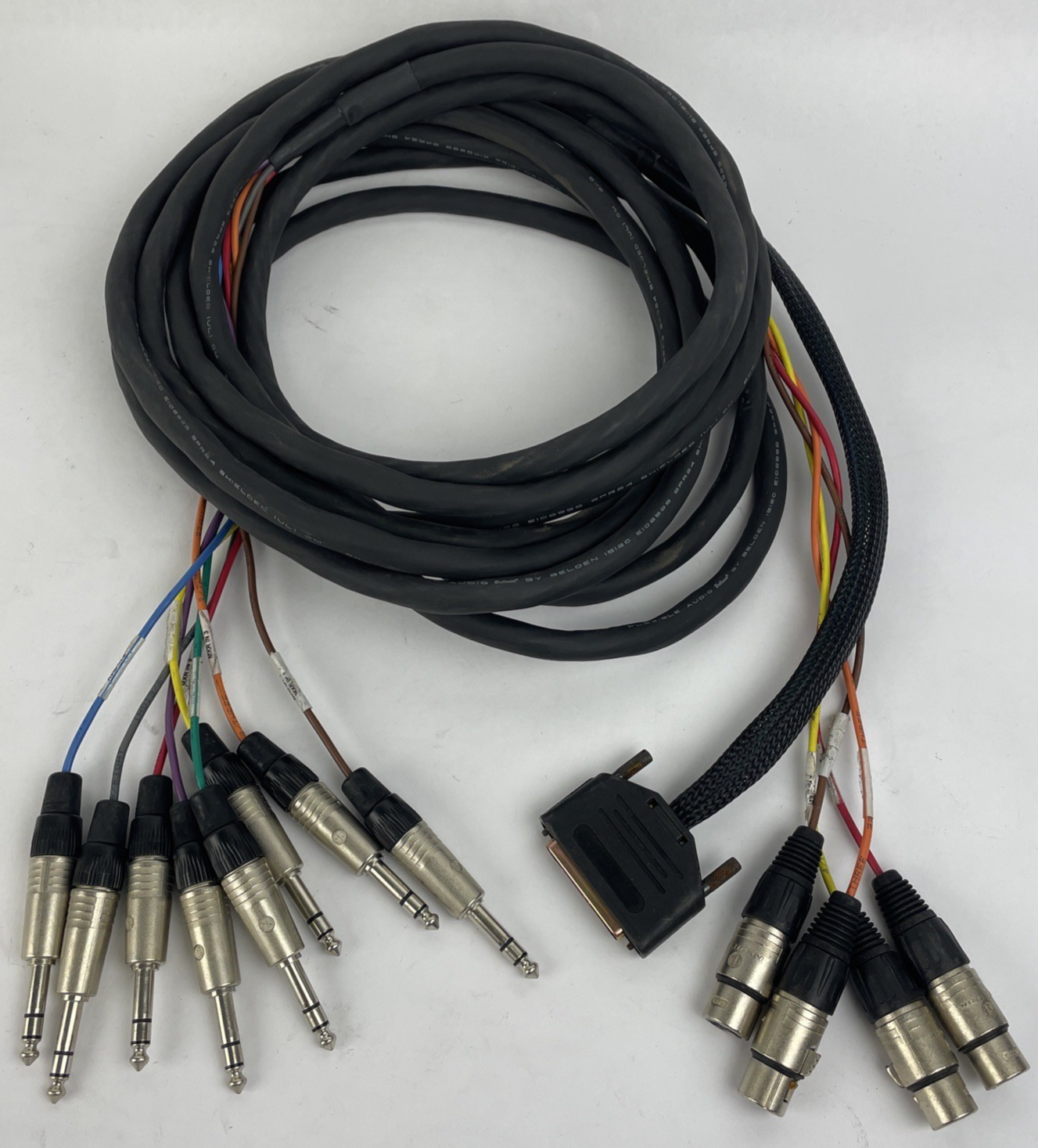Male 12 Pin AES EBU + 4 x XLR 3 Pin Female to 8 x 1/4" Mono Jack Snake Cable