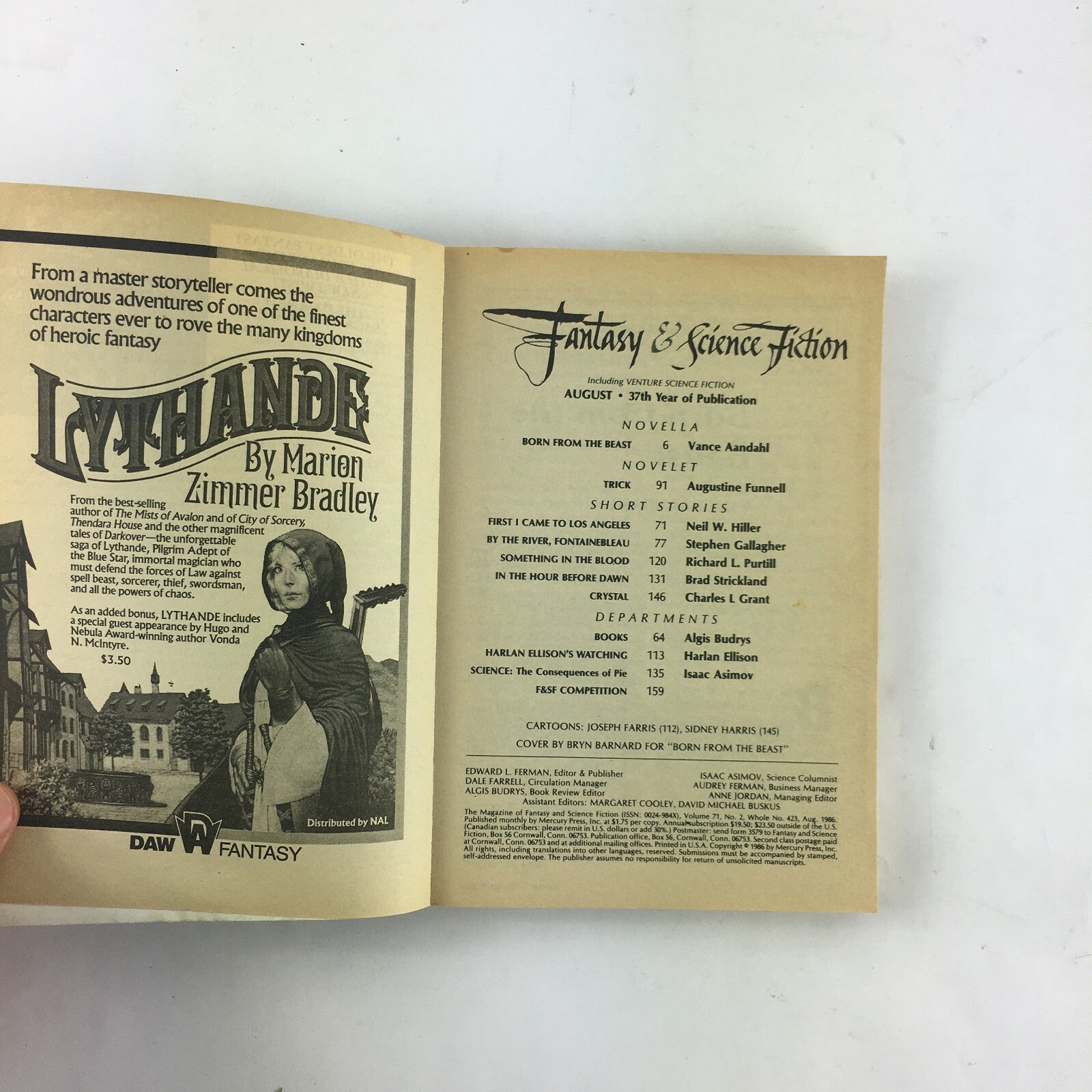 August Fantasy&Science Fiction Magazine Born From the Beast by Vance Aandahl