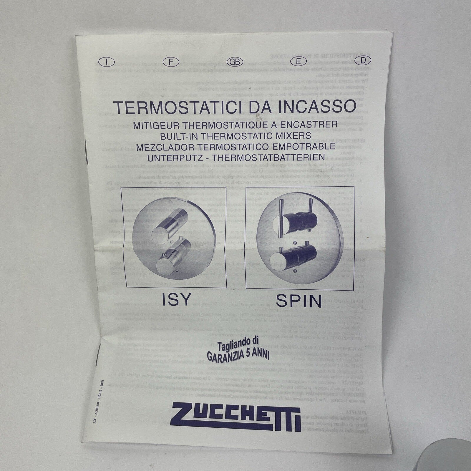 Zucchetti SP78 CHR built in thermostatic mixer shower valve polished chrome concealed bathroom control