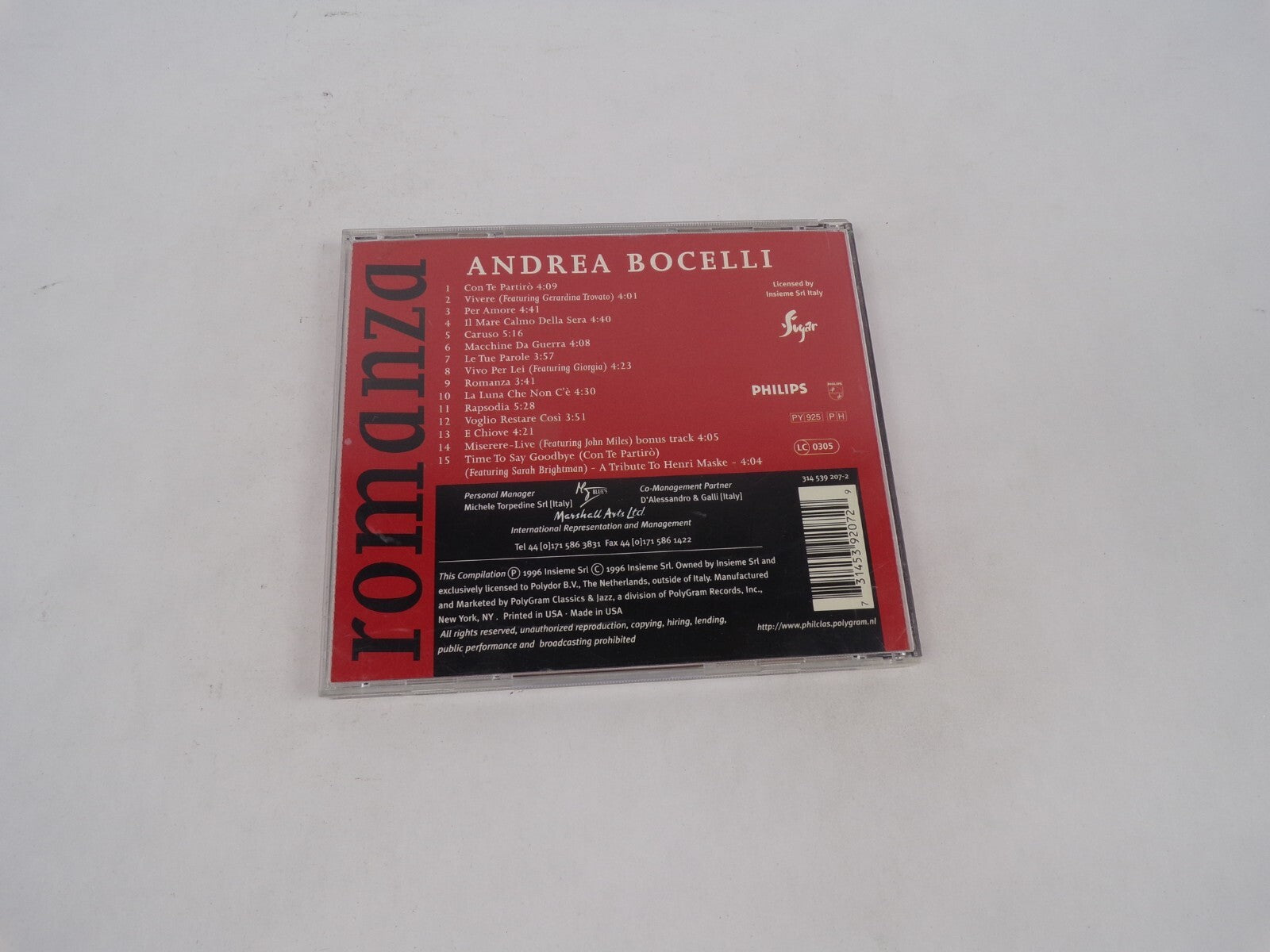 Romanza Andrea Bocelli Con Te Partiro Vivere Per Amore It Mare Calmo Della CD#70