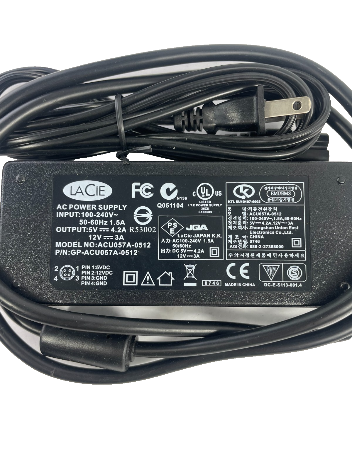 Geniune Lacie Model ACUO57A-0512 Output 5-12V 4.2A Power Supply AC Adapter #A83