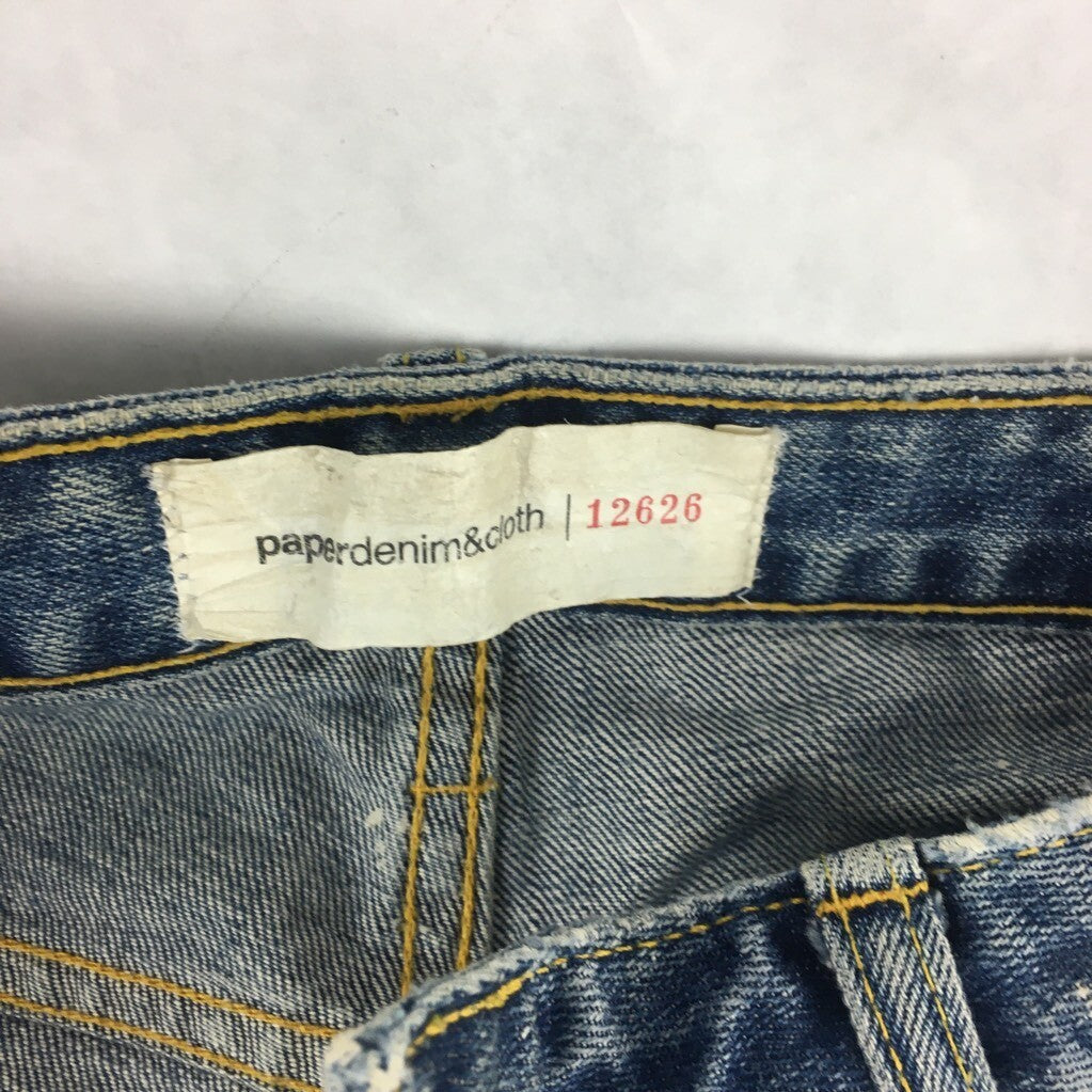 Paper Denim & Cloth Womens Ripper Jeans Blue Paint Splatter Distressed Cotton 26