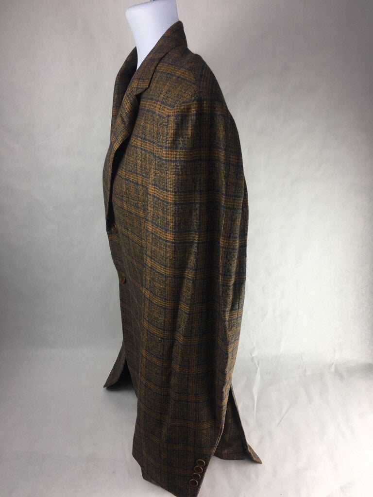 Faconnable Mens Suit Jacket Brown Plaid Lined Notch Lapel Pockets Virgin Wool 54