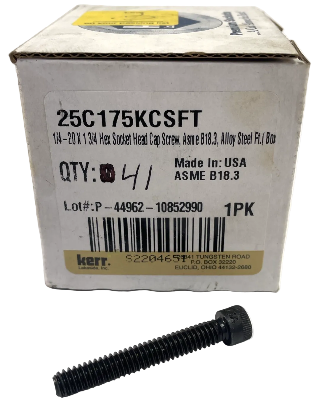 Kerr 25C175KCSFT ( Box of 41 ) 1/4" - 20 x 1.75" Allen Socket Head Cap Screws