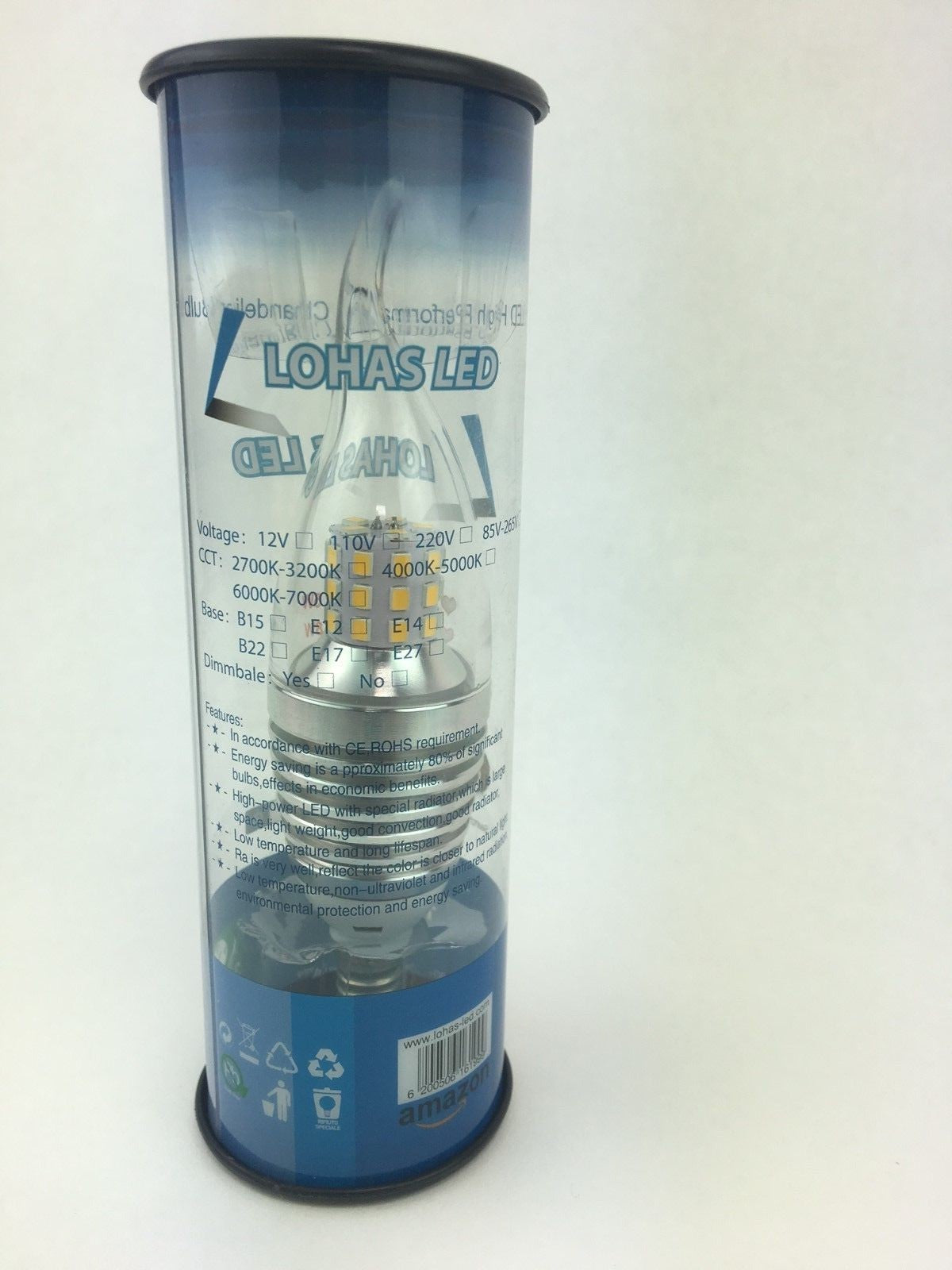 LOHAS SWEETY STYLE 7 Watt Soft White 3000K Ca35 E12 Base LED Candle Bulb, 65-70W