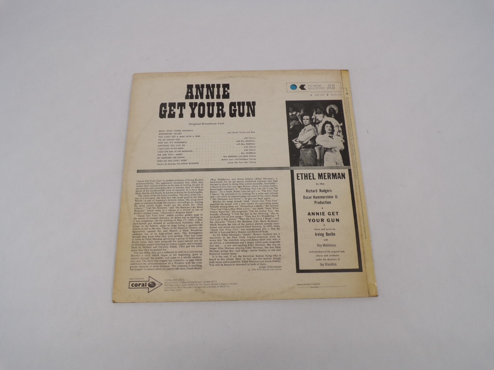 Ethel Merman Annie Get Your Gun Irving Berlin I Got Lost In His ArmsVinyl Record