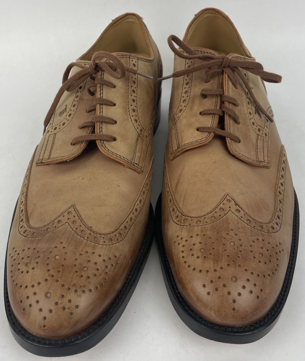 Tods Wingtip Dress Shoes Light Brown Size 10.5 Leather Soles Made in Italy VGC