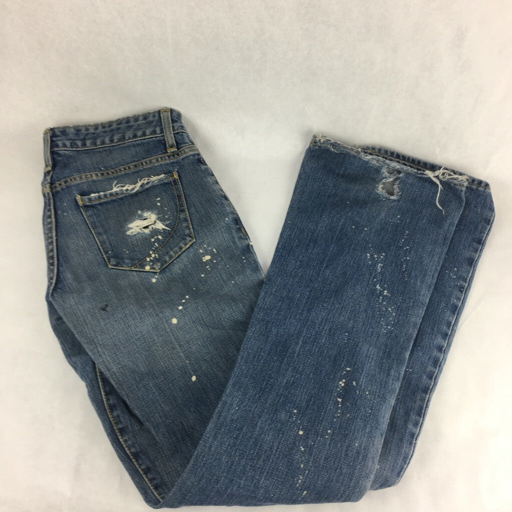 Paper Denim & Cloth Womens Ripper Jeans Blue Paint Splatter Distressed Cotton 26