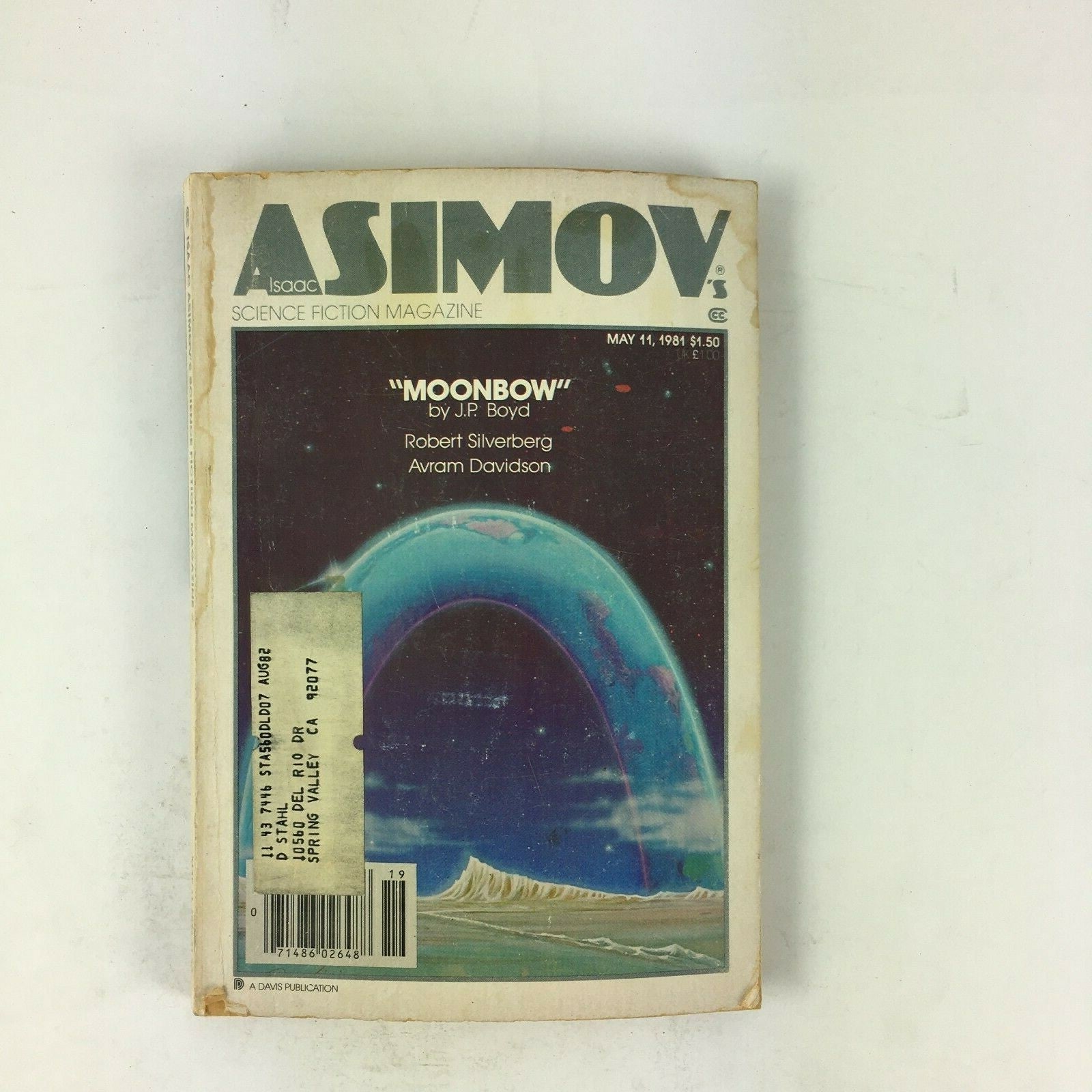 May 1981 Isaac Asimov's Science Fiction Magazine Moonbow by J.P Boyd Avram