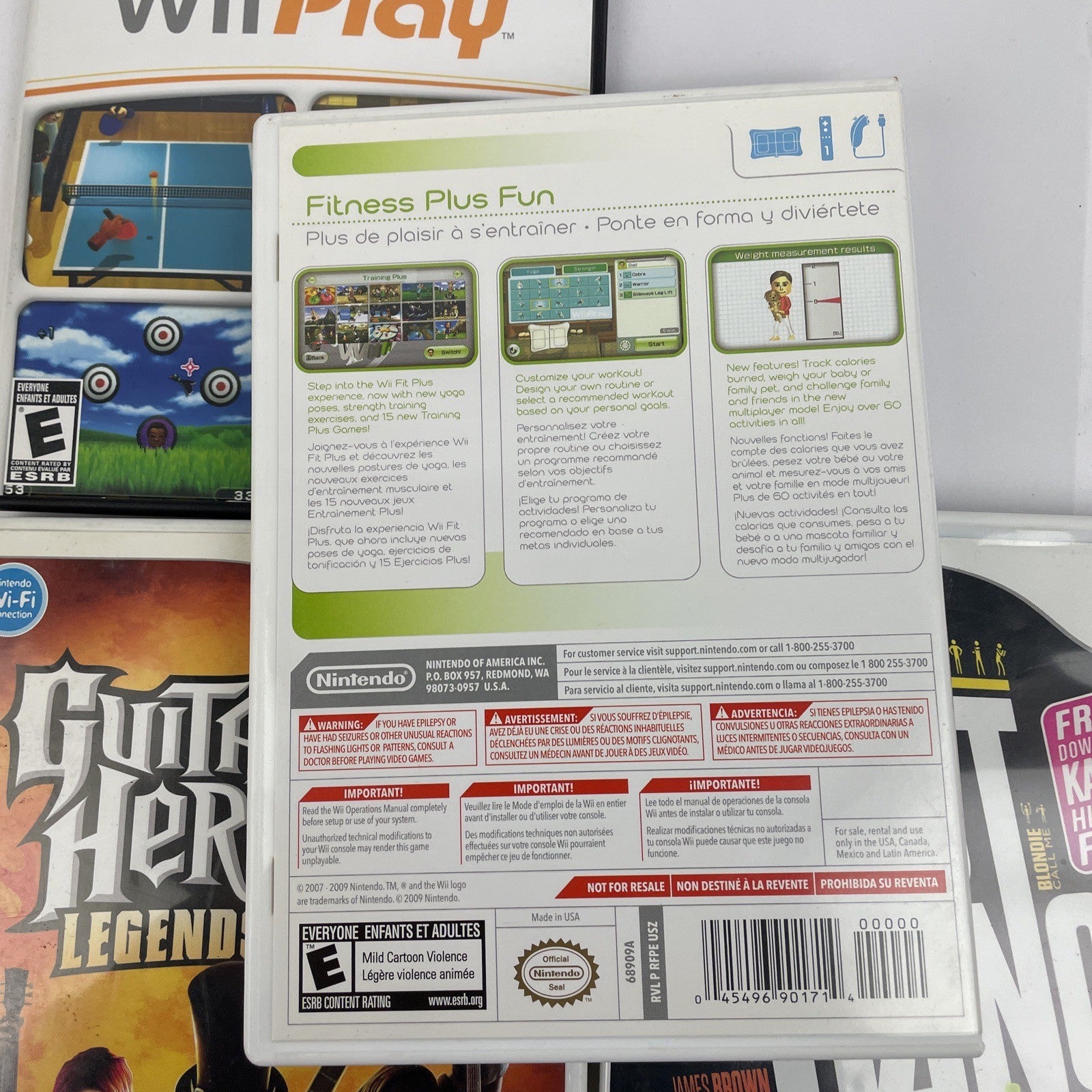 Lot Of 4 Wii Games - Wii Play, Fit Plus, Just Dance 2, Guitar Hero III Legends