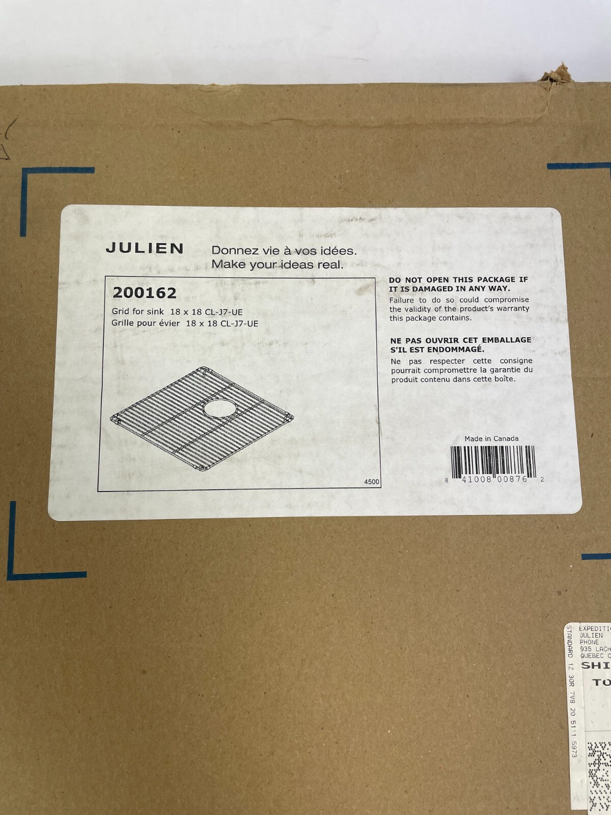 Julien 200162 Grid for sink 18 x 18 CL-J7-UE Stainless Steel and Brushed