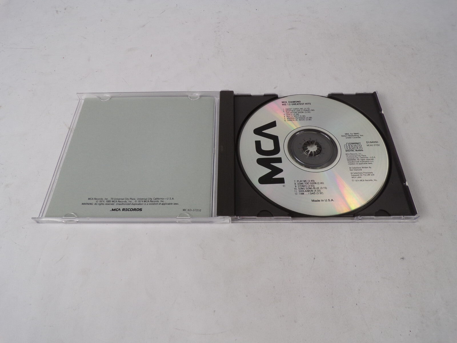 Neil Diamond His 12 Greatest Hits Song Sung Blue Iam I Said Play Me BrotherCD#62