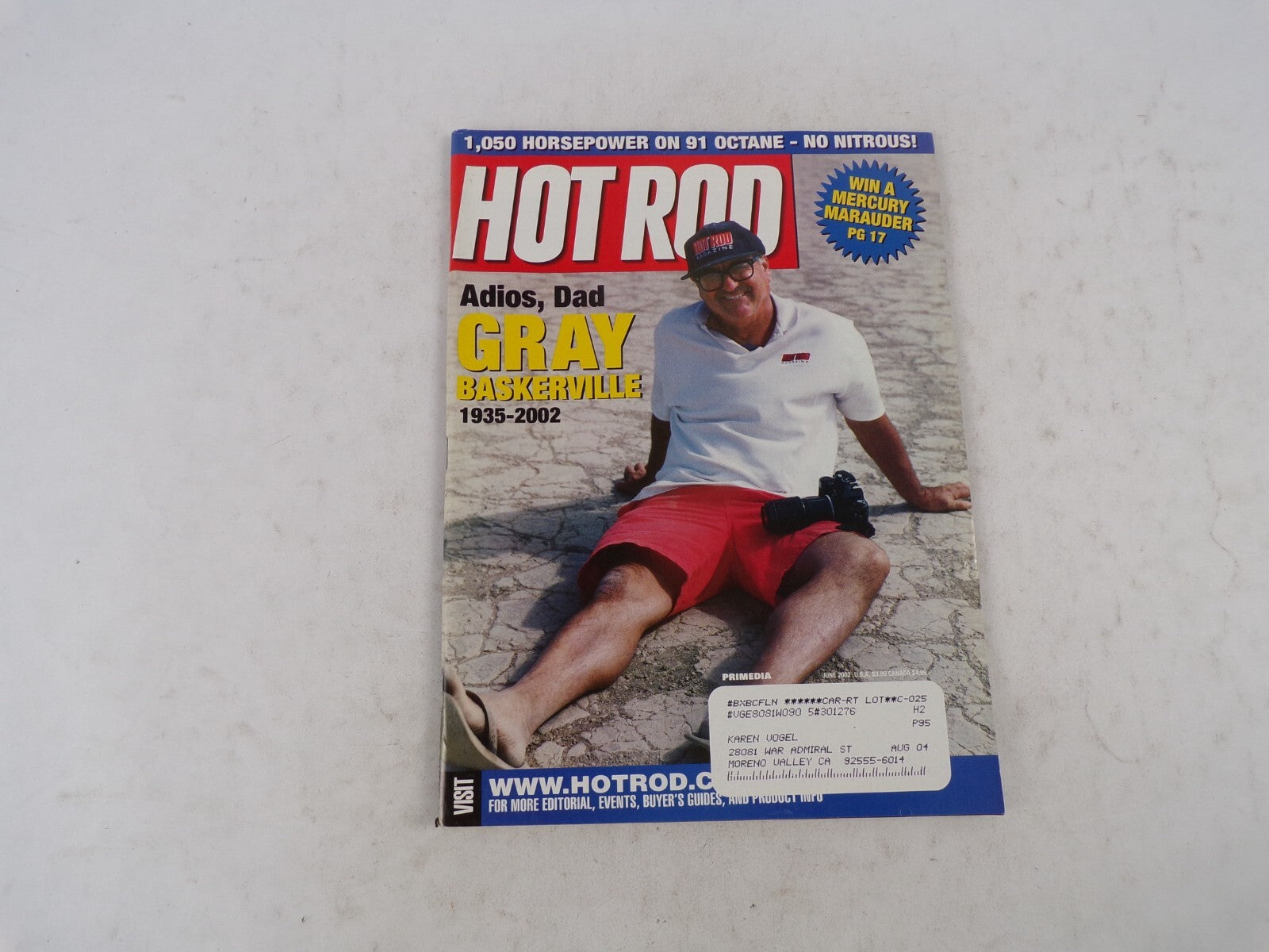 June 2002 Hot Rod Adios, Dad Gray Baskerville Win A Mercury Marauder PG 17 Horse