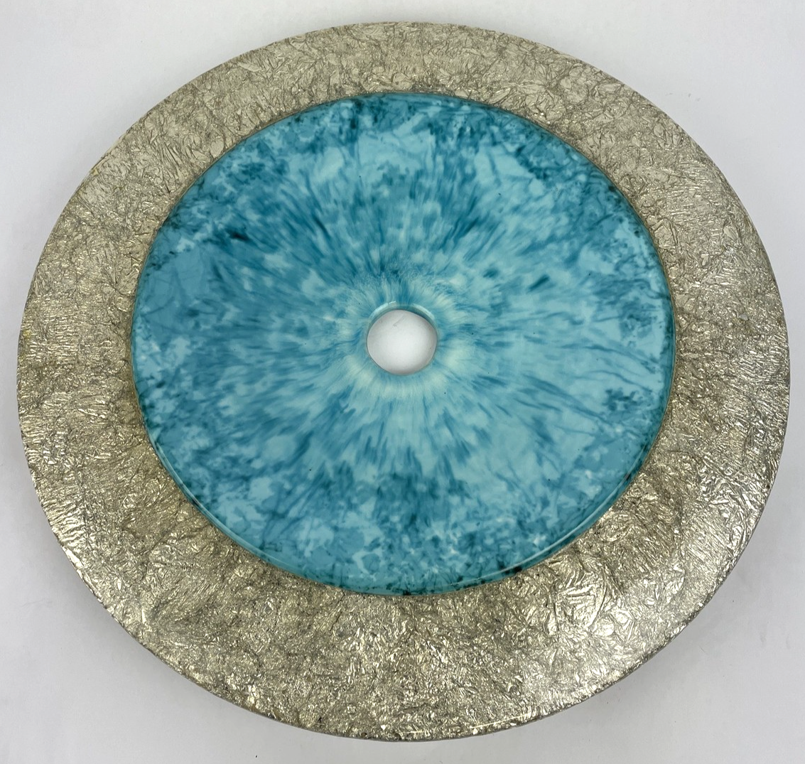 Round Designer Glass Vessel Sink Blue MetallicSilver Modern Decor Design OD 16""