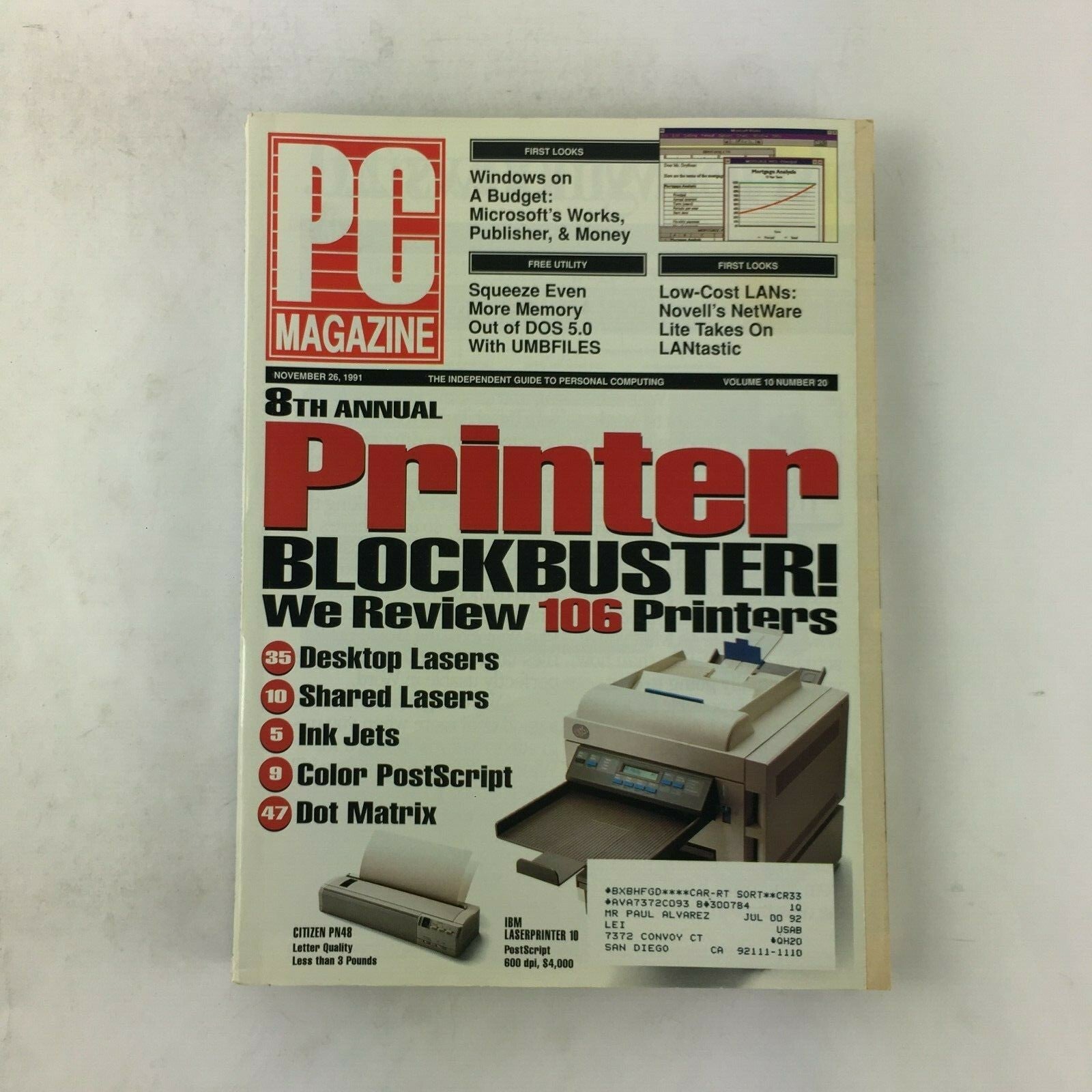 November 1991 PC Magazine Pinter Block Buster! We Review 106 Printers