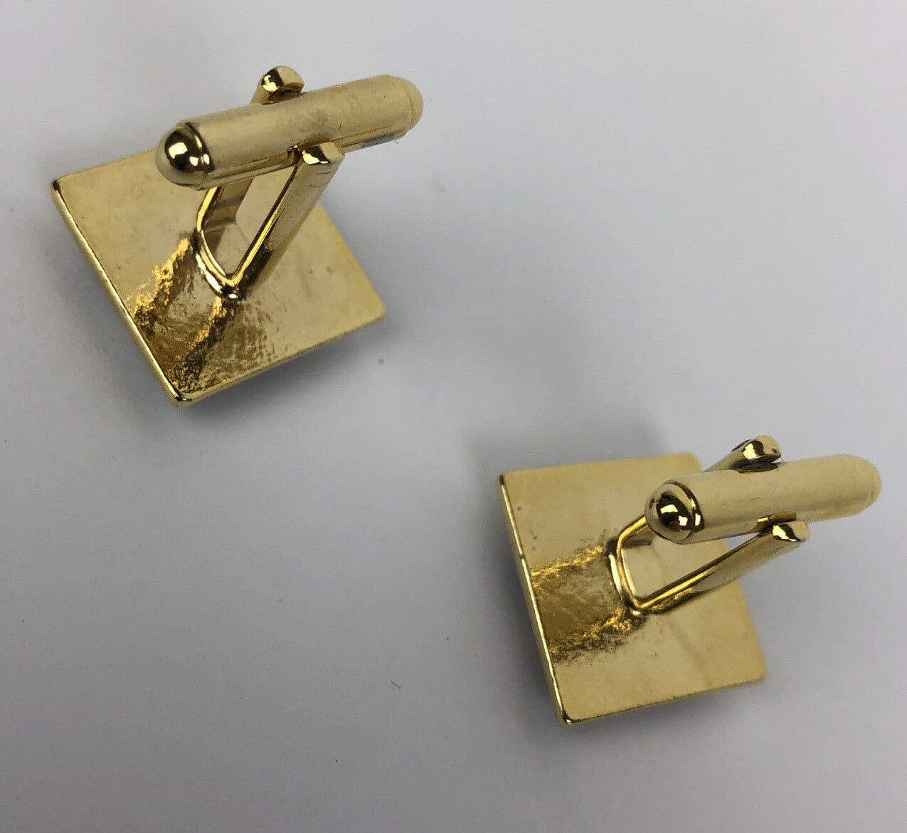 Vintage Checker Board Freemason Masonic Square & Compass Cufflinks In Gold Tone