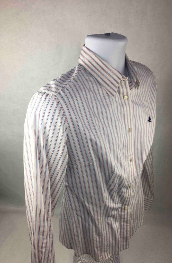 Brooksfield Mens Dress Shirt White Striped Button Down Long Sleeve Cotton 44