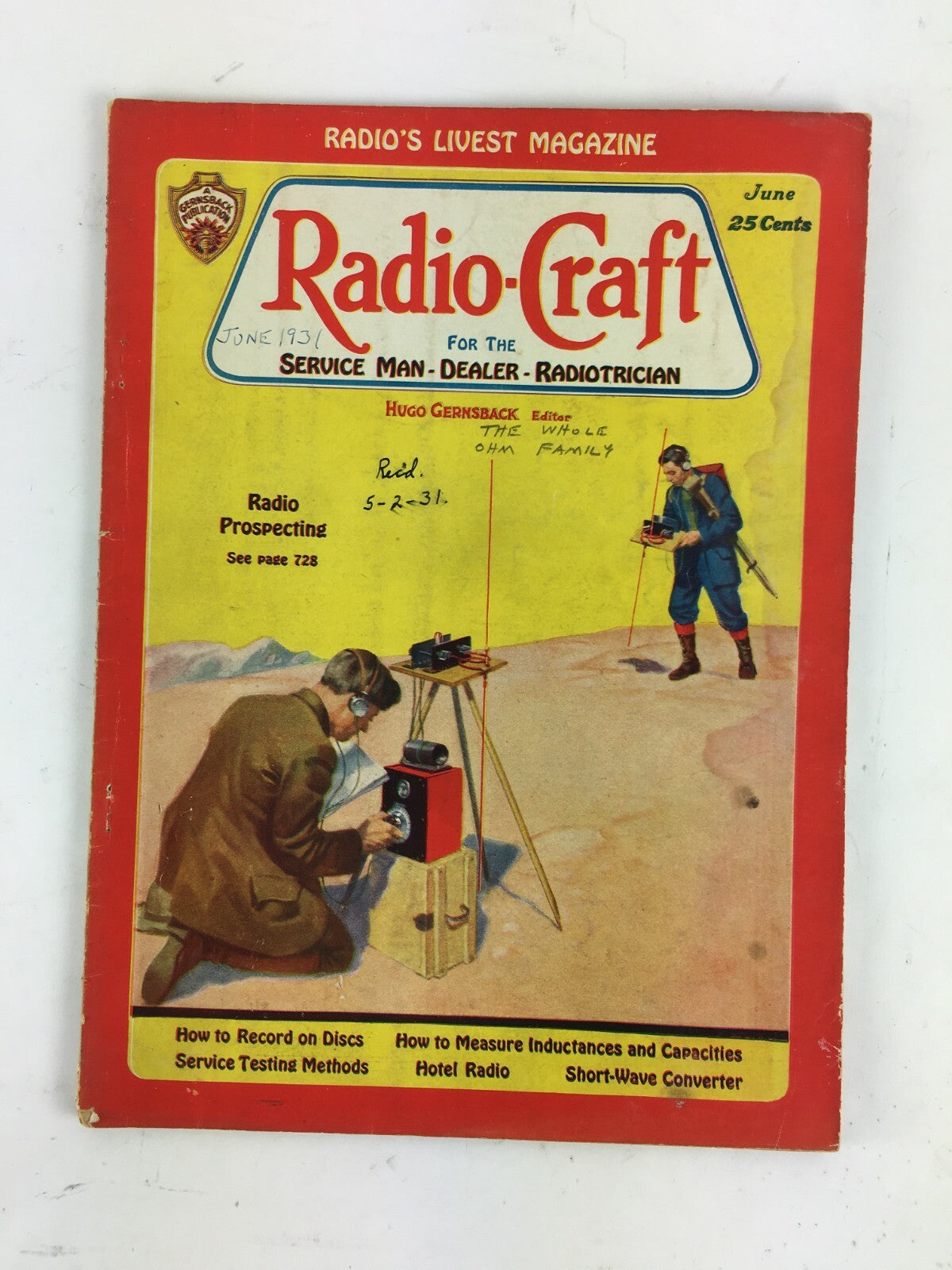 June 1931 Radio Craft Hugo Gernsback Magazine Radio Prospecting Hotel Radio